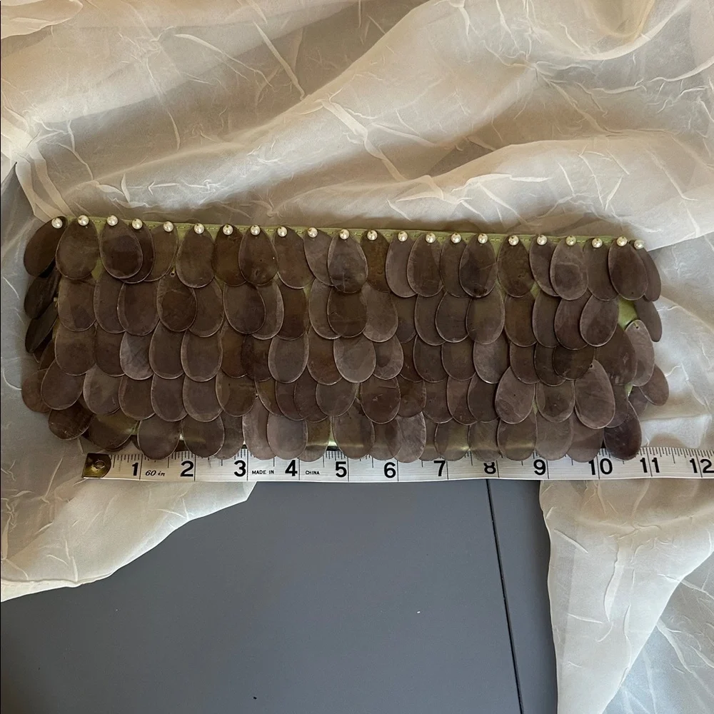 Genuine Capiz shells clutch purse olive green